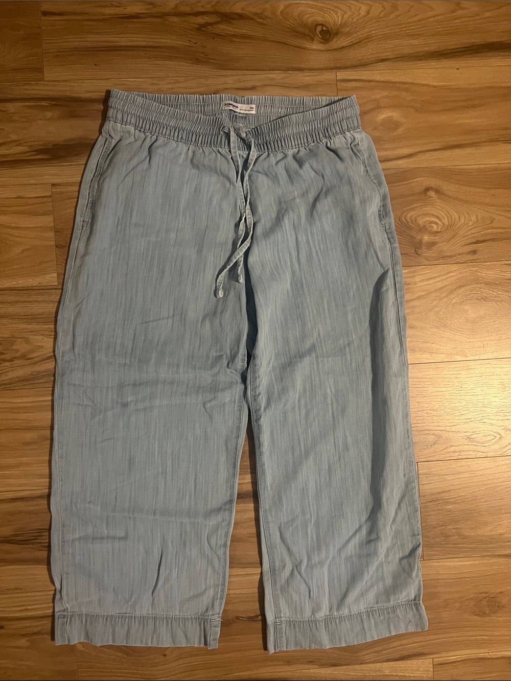 Sonoma Light Blue Elastic Waist Pull-On Pants Petite Medium